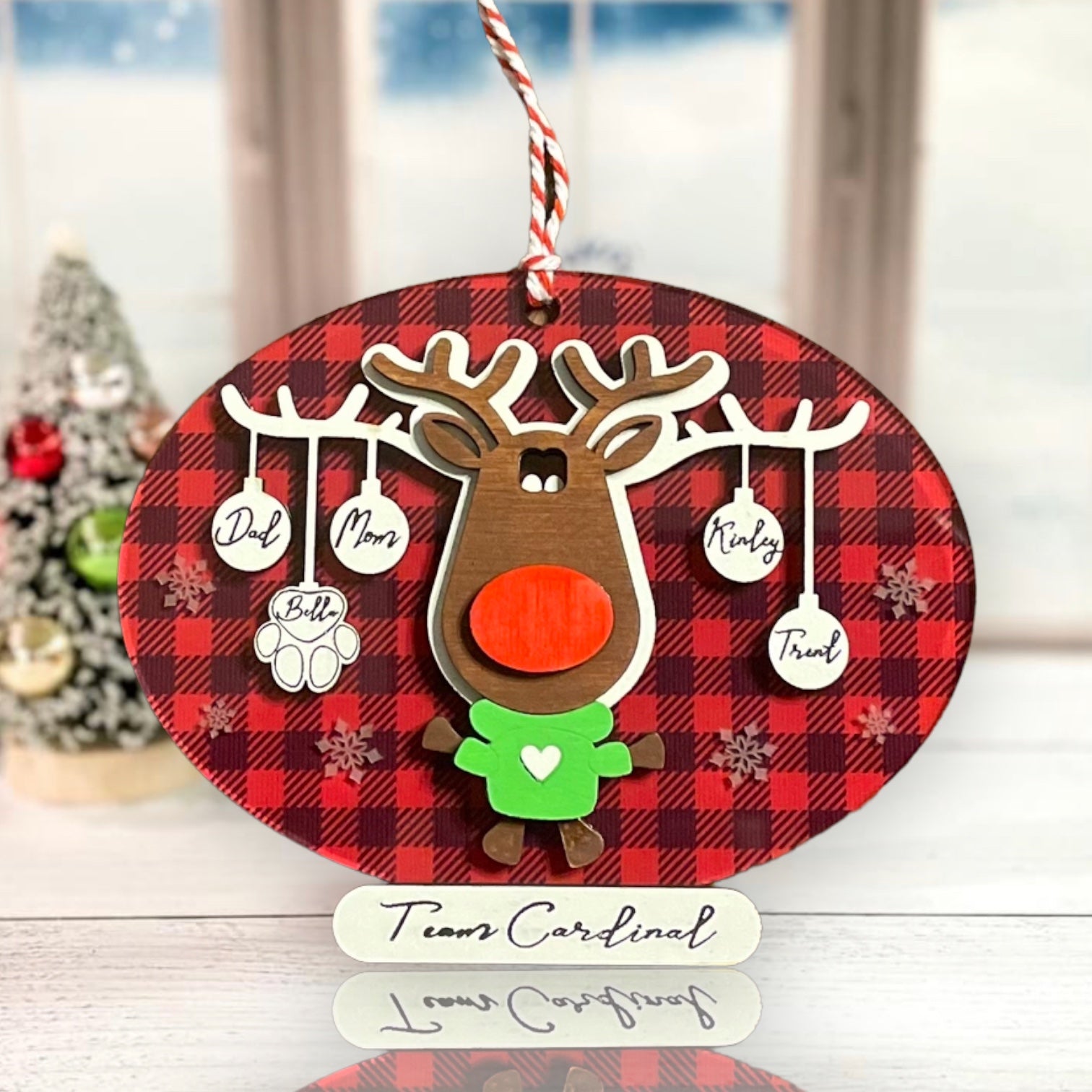 personalized family reindeer ornament